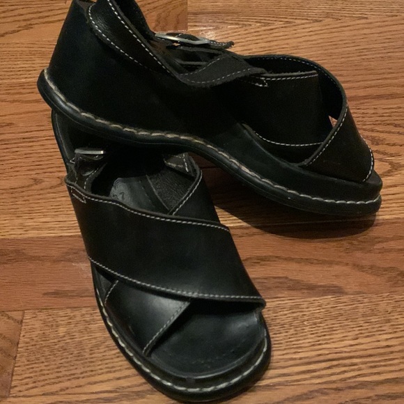 | 7 | Navy blue platform wedge heel, white stitching, genuine leather - Picture 5 of 7